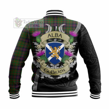 Tartan Vibes Clothing Cochrane Tartan Family Crest Baseball Jacket Lion Rampant Royal Thistle Shield Celtic Inspired