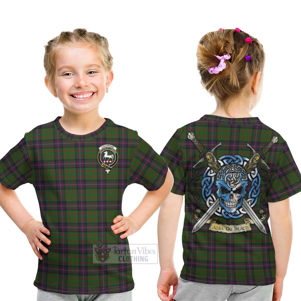 Tartan Vibes Clothing Cochrane Tartan Kid T-Shirt with Family Crest Celtic Skull Style
