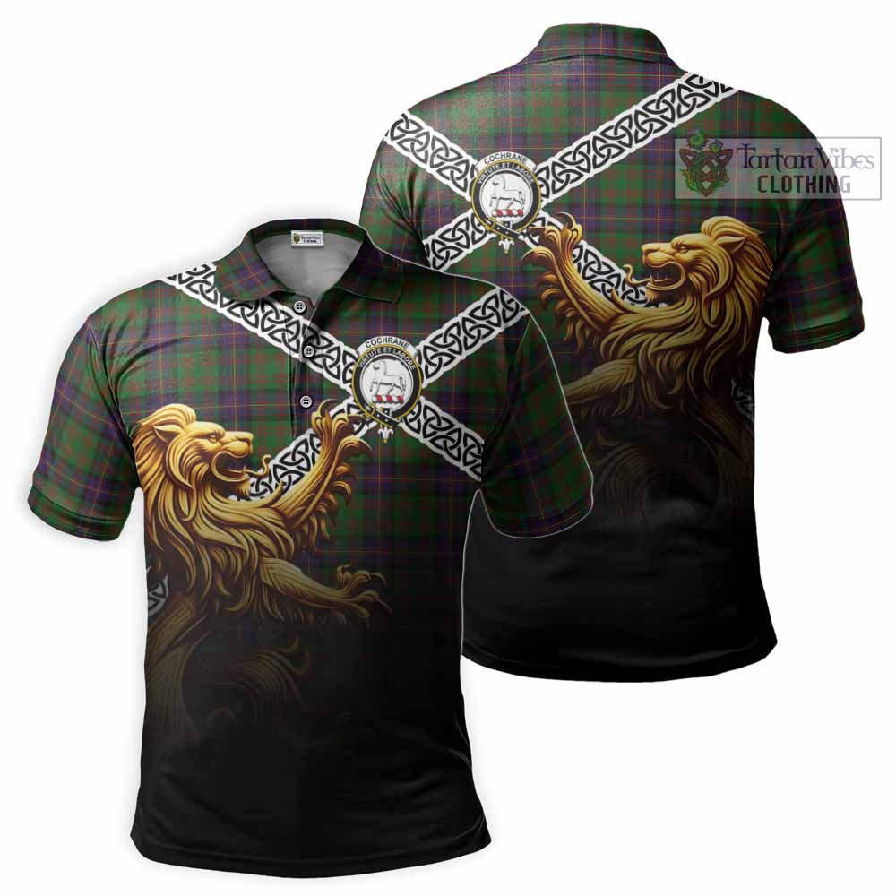 Tartan Vibes Clothing Cochrane Crest Tartan Polo Shirt with Golden Lion Emblem Celtic Style