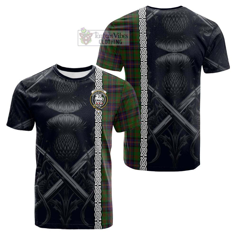 Tartan Vibes Clothing Cochrane Tartan Cotton T-shirt with Family Crest Cross Sword Thistle Celtic Vibes