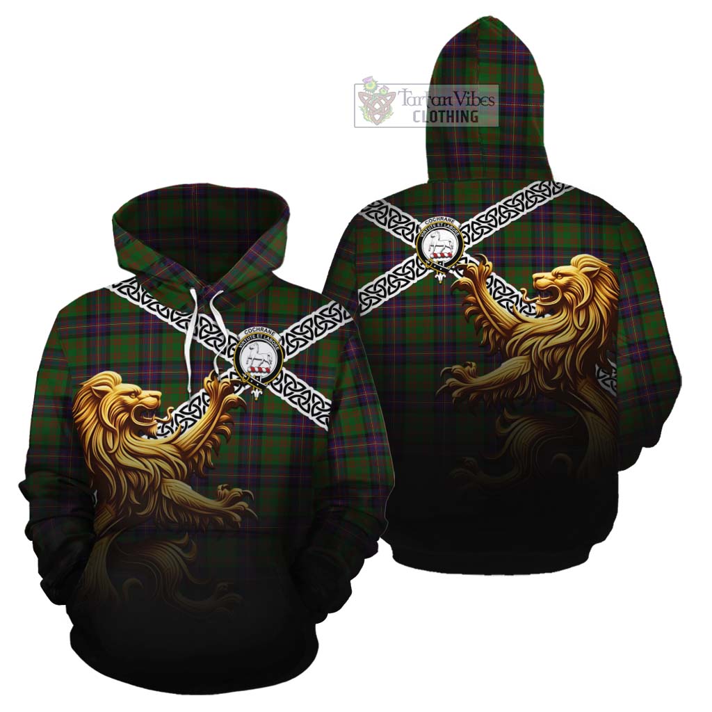 Tartan Vibes Clothing Cochrane Crest Tartan Cotton Hoodie with Golden Lion Emblem Celtic Style