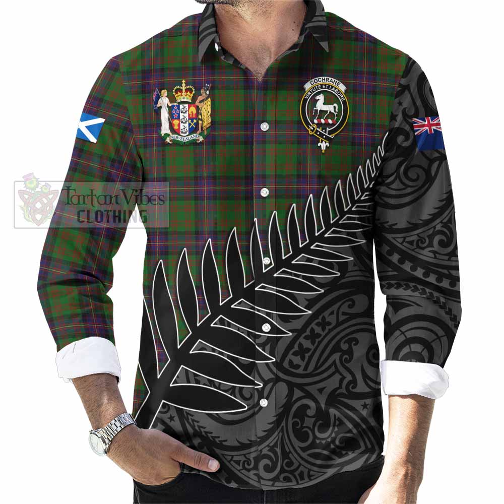 Cochrane Crest Tartan Long Sleeve Button Shirt with New Zealand Silver Fern Half Style - Tartan Vibes Clothing