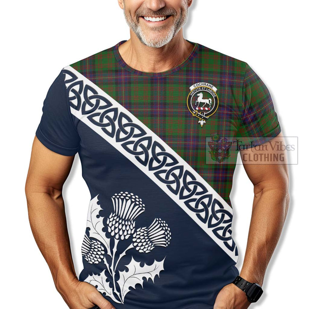 Cochrane Tartan T-Shirt Featuring Thistle and Scotland Map - Tartanvibesclothing Store