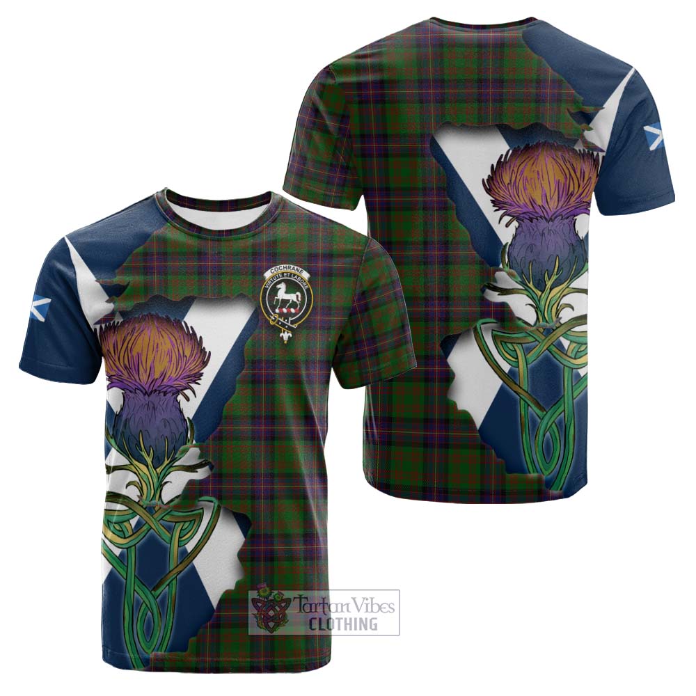 Tartan Vibes Clothing Cochrane Tartan Family Crest Cotton T-shirt Scottish Thistle Celtic Inspired