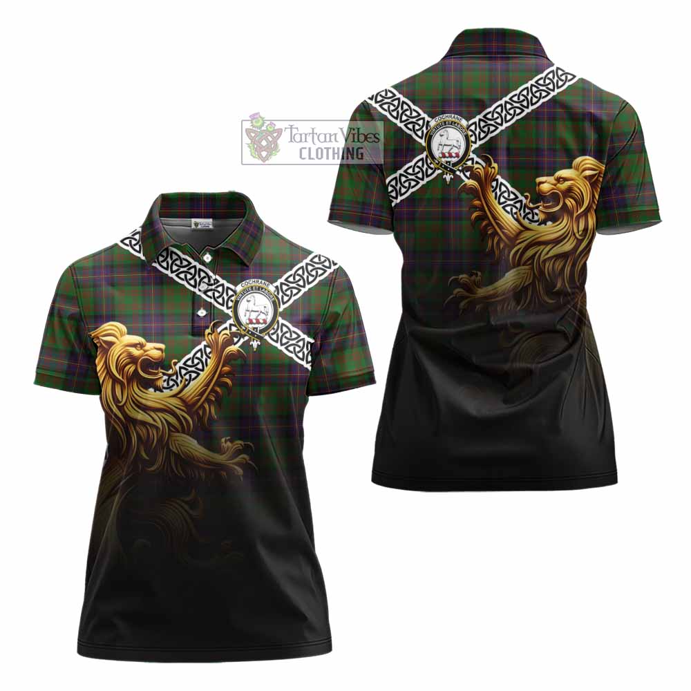 Tartan Vibes Clothing Cochrane Crest Tartan Women's Polo Shirt with Golden Lion Emblem Celtic Style