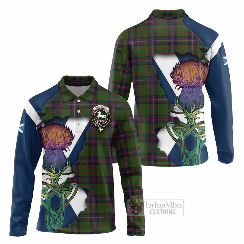 Tartan Vibes Clothing Cochrane Tartan Family Crest Long Sleeve Polo Shirt Scottish Thistle Celtic Inspired