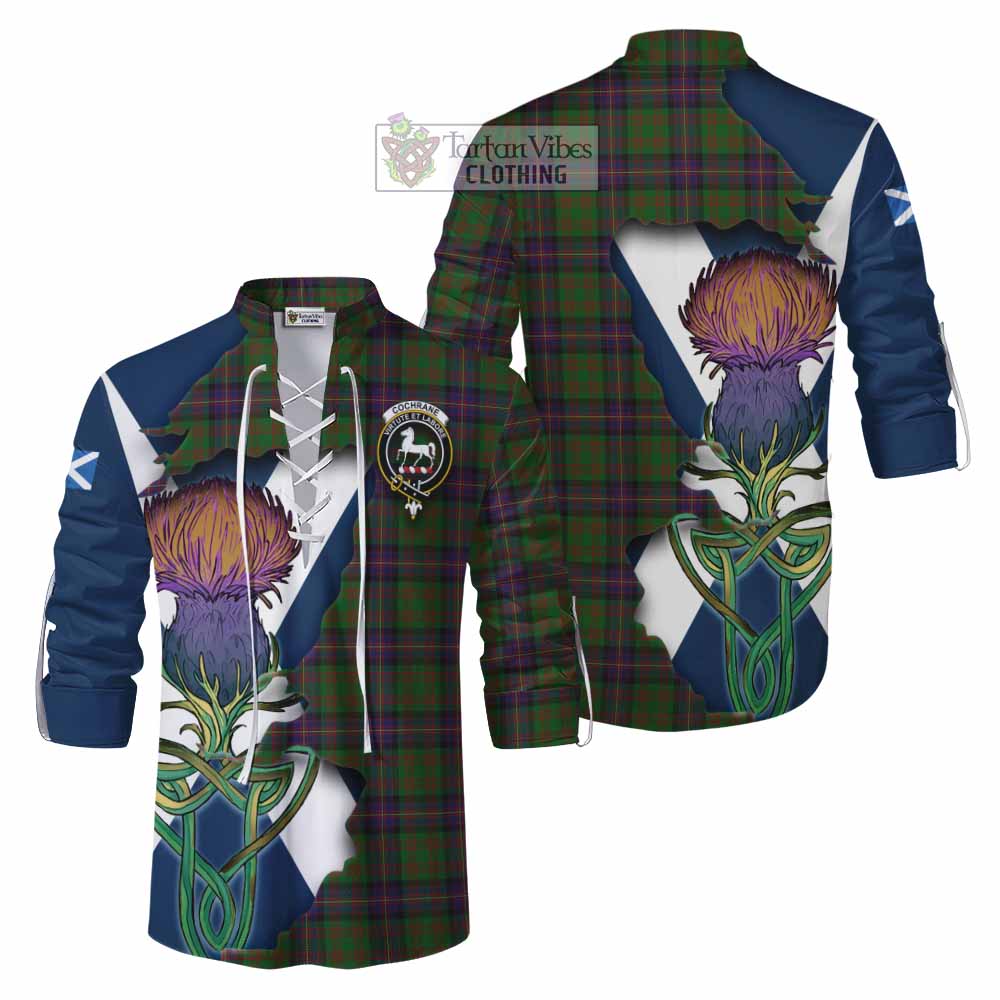 Tartan Vibes Clothing Cochrane Tartan Family Crest Ghillie Kilt Shirt Scottish Thistle Celtic Inspired