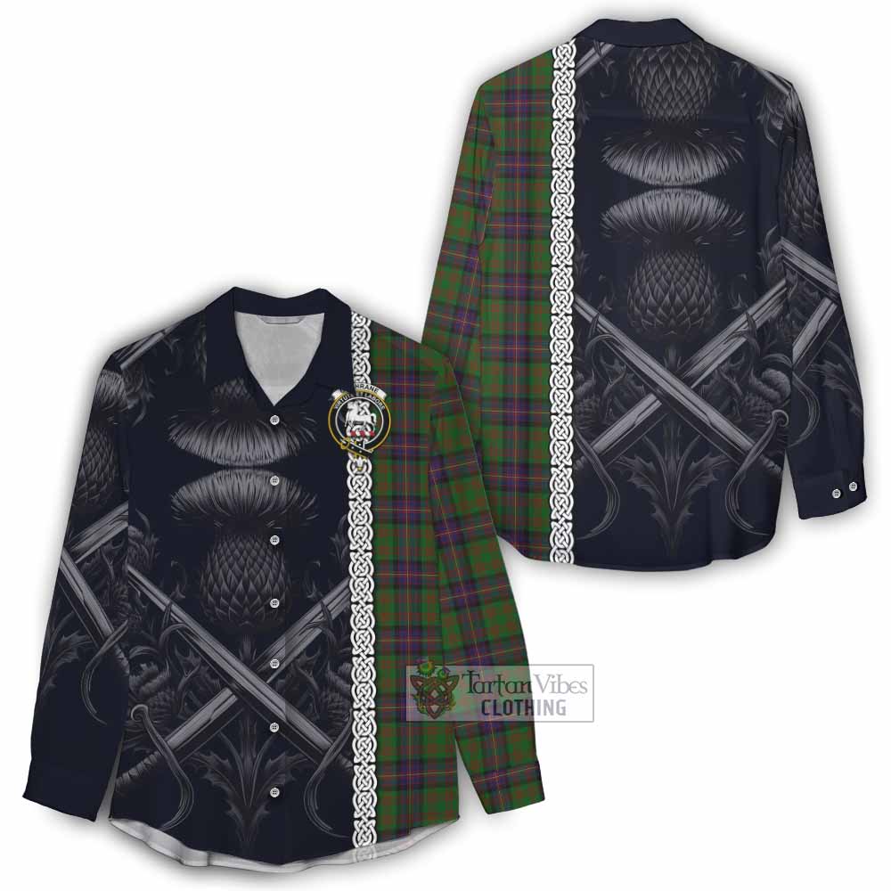Tartan Vibes Clothing Cochrane Tartan Women's Casual Shirt with Family Crest Cross Sword Thistle Celtic Vibes