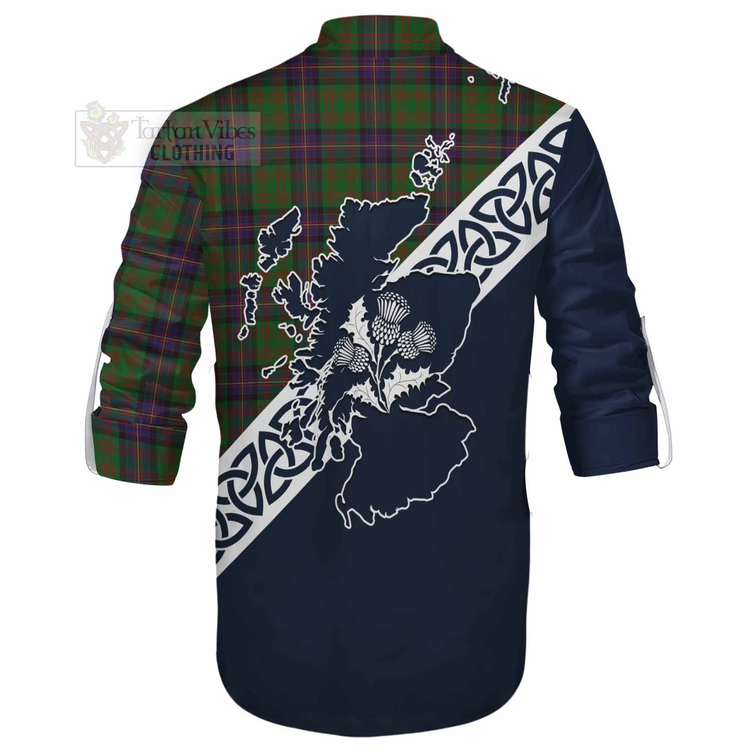 Tartan Vibes Clothing Cochrane Tartan Ghillie Kilt Shirt Featuring Thistle and Scotland Map