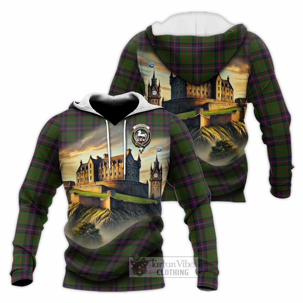 Tartan Vibes Clothing Cochrane Tartan Family Crest Knitted Hoodie with Scottish Ancient Castle Style