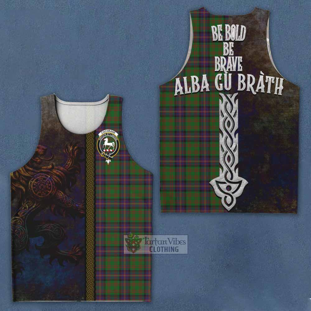 Tartan Vibes Clothing Cochrane Tartan Family Crest Men's Tank Top Alba Gu Brath Be Brave Lion Ancient Style