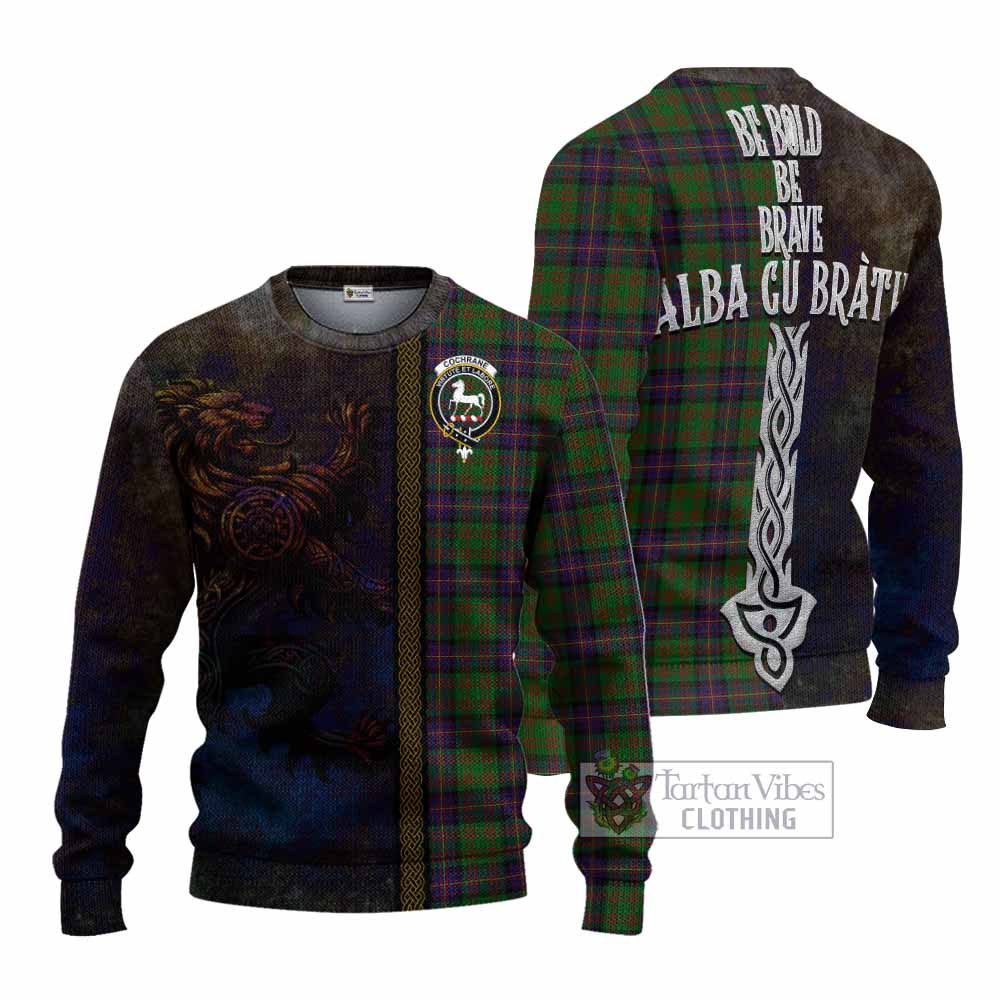 Tartan Vibes Clothing Cochrane Tartan Family Crest Knitted Sweater Alba Gu Brath Be Brave Lion Ancient Style