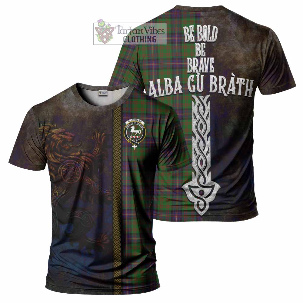 Tartan Vibes Clothing Cochrane Tartan Family Crest T-Shirt Alba Gu Brath Be Brave Lion Ancient Style