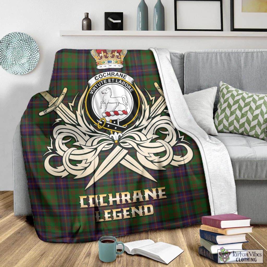 Tartan Vibes Clothing Cochrane Tartan Blanket with Clan Crest and the Golden Sword of Courageous Legacy