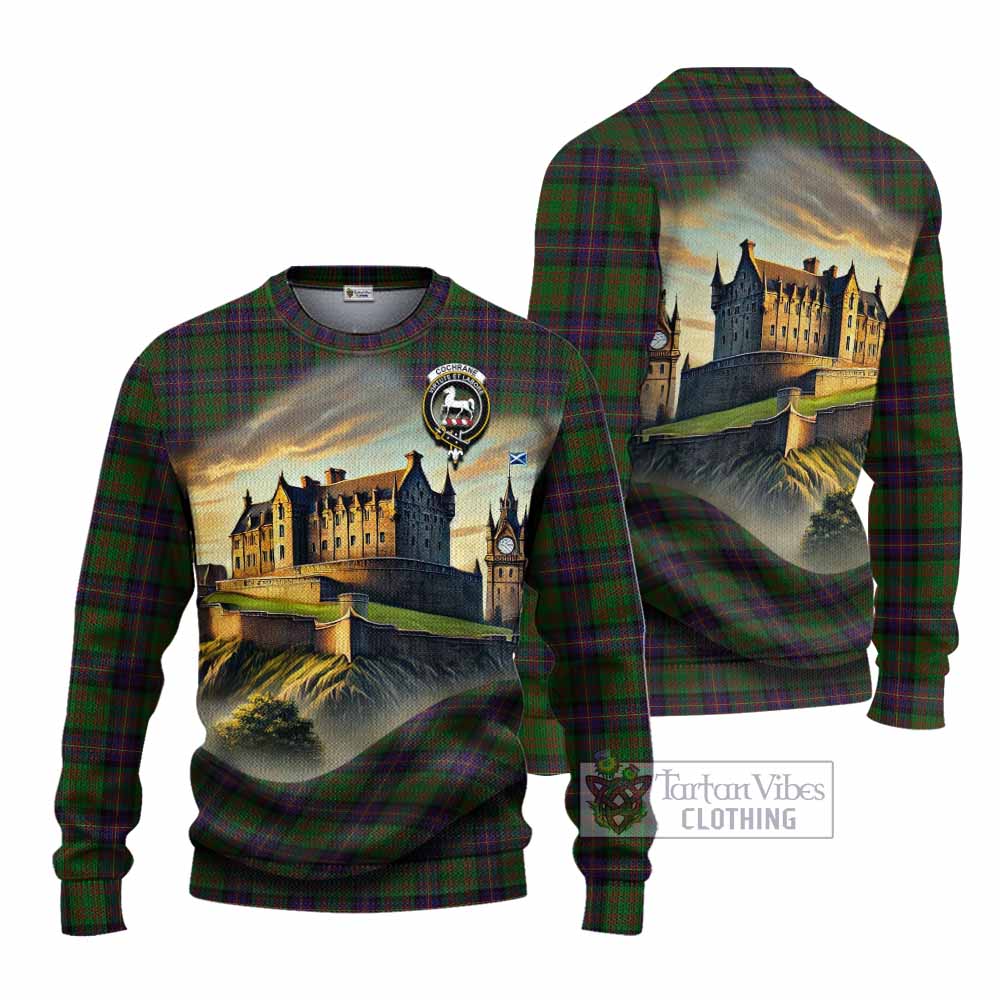 Tartan Vibes Clothing Cochrane Tartan Family Crest Knitted Sweater with Scottish Ancient Castle Style