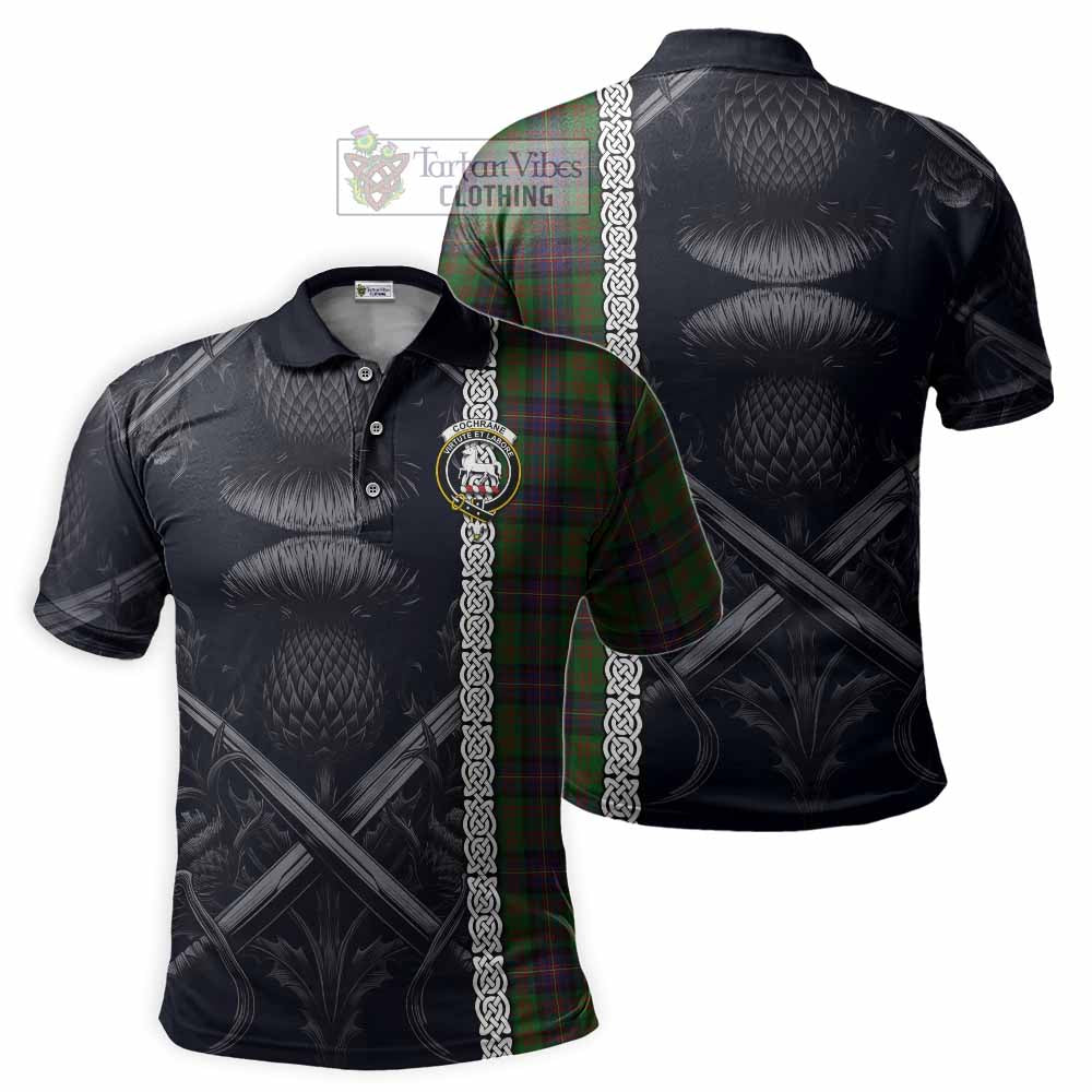 Tartan Vibes Clothing Cochrane Tartan Polo Shirt with Family Crest Cross Sword Thistle Celtic Vibes