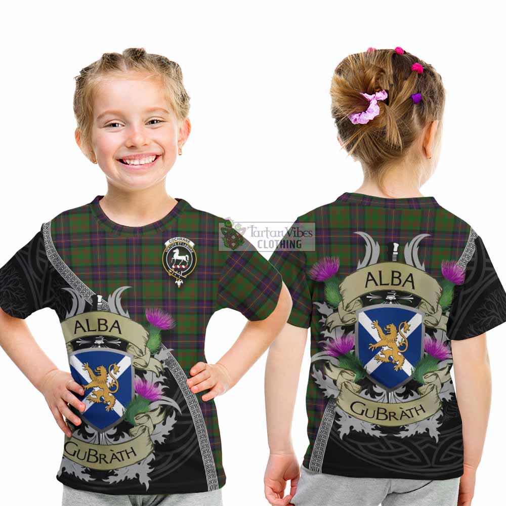 Tartan Vibes Clothing Cochrane Tartan Family Crest Kid T-Shirt Lion Rampant Royal Thistle Shield Celtic Inspired