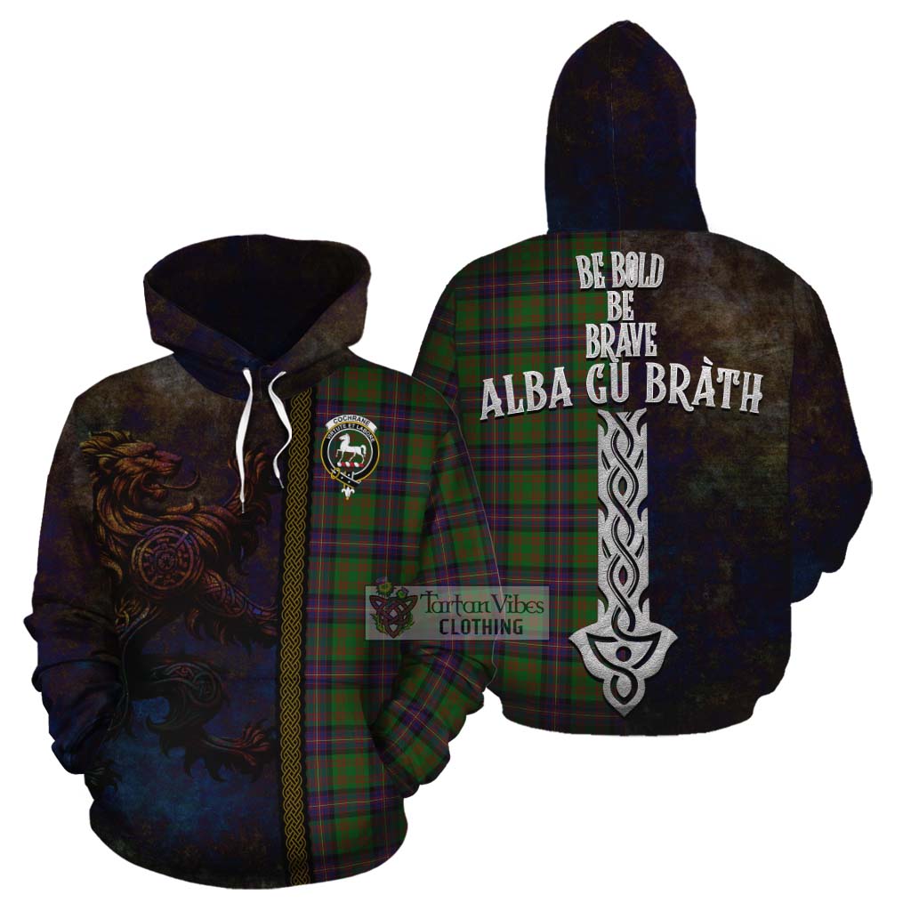 Tartan Vibes Clothing Cochrane Tartan Family Crest Cotton Hoodie Alba Gu Brath Be Brave Lion Ancient Style