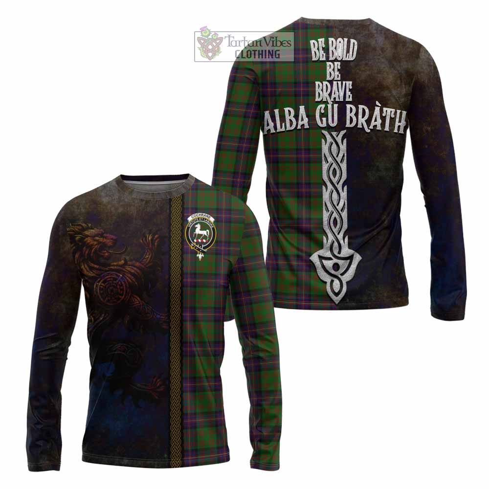 Tartan Vibes Clothing Cochrane Tartan Family Crest Long Sleeve T-Shirt Alba Gu Brath Be Brave Lion Ancient Style