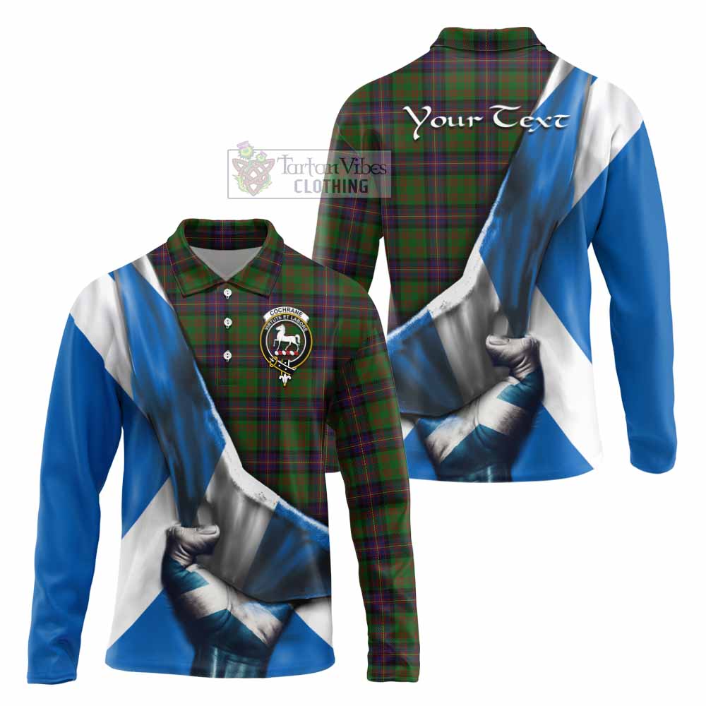 Tartan Vibes Clothing Cochrane Tartan Long Sleeve Polo Shirt with Family Crest Scotland Patriotic Style