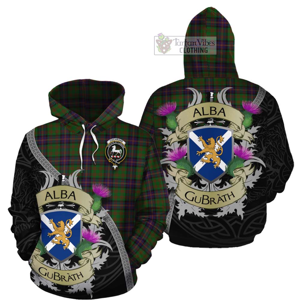 Tartan Vibes Clothing Cochrane Tartan Family Crest Cotton Hoodie Lion Rampant Royal Thistle Shield Celtic Inspired
