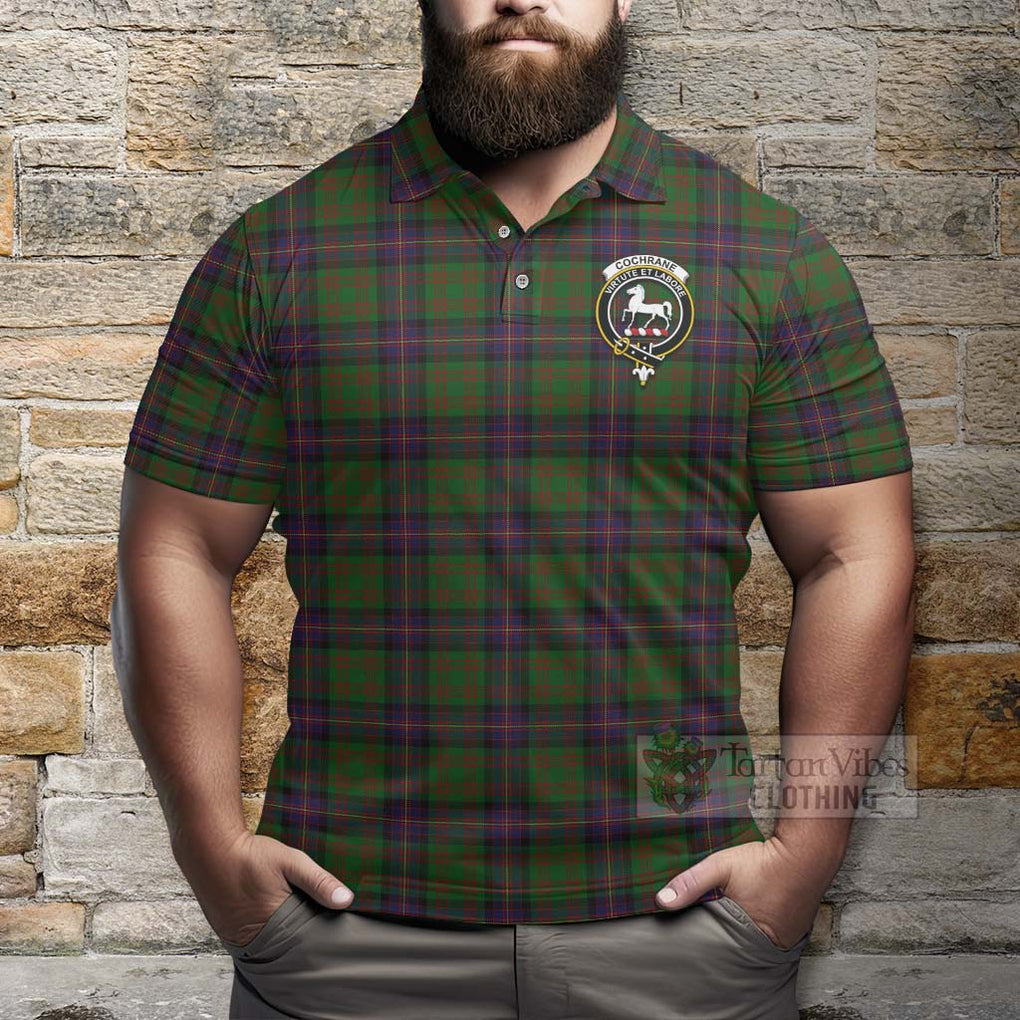 Tartan Vibes Clothing Cochrane Tartan Polo Shirt with Family Crest and Bearded Skull Holding Bottles of Whiskey