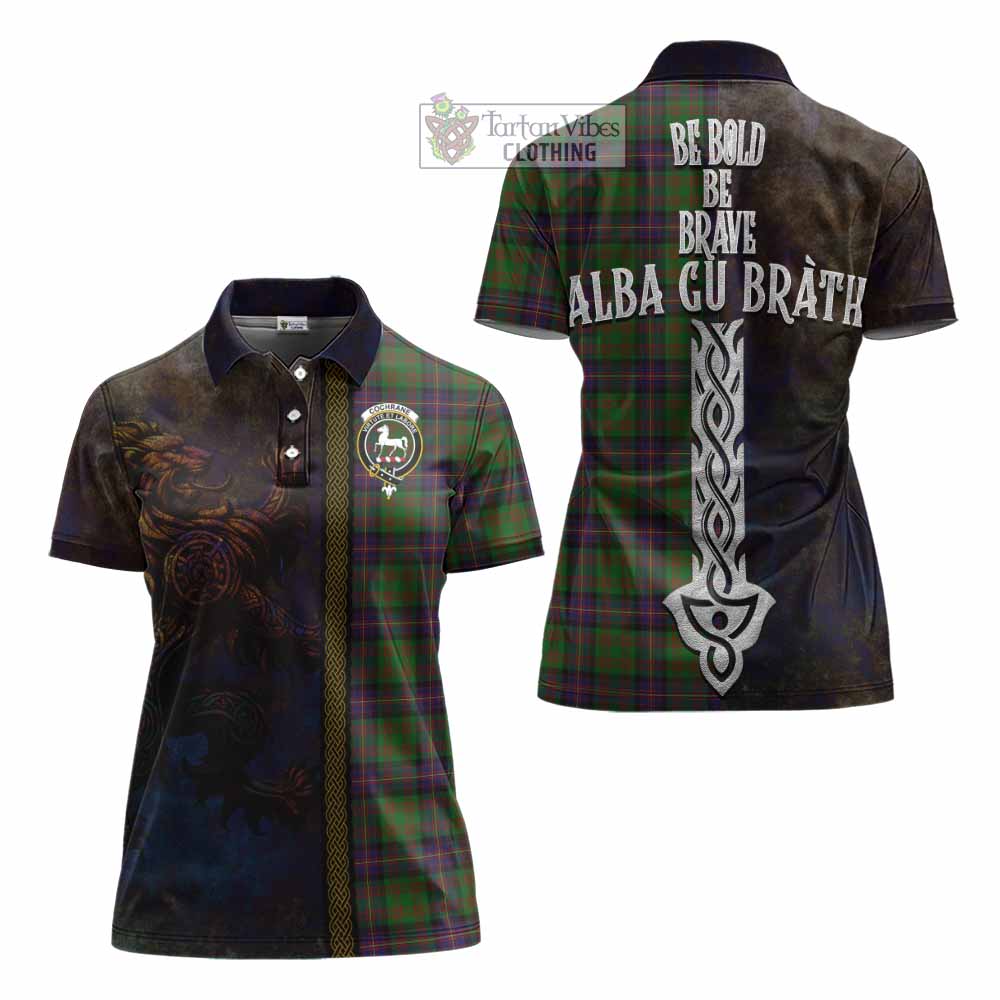 Tartan Vibes Clothing Cochrane Tartan Family Crest Women's Polo Shirt Alba Gu Brath Be Brave Lion Ancient Style