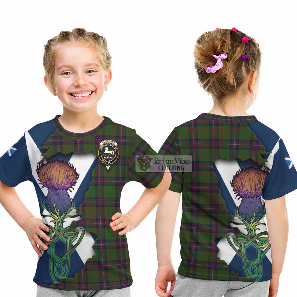 Tartan Vibes Clothing Cochrane Tartan Family Crest Kid T-Shirt Scottish Thistle Celtic Inspired