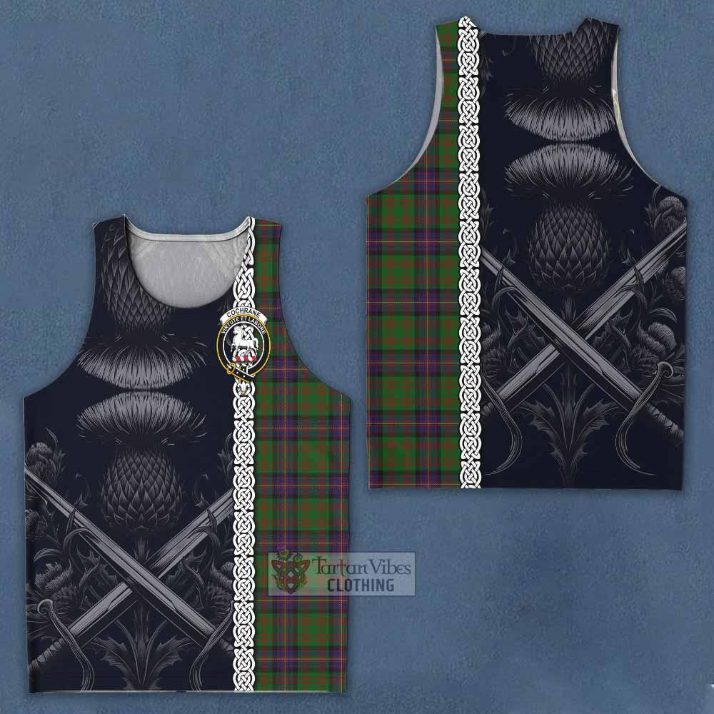 Tartan Vibes Clothing Cochrane Tartan Men's Tank Top with Family Crest Cross Sword Thistle Celtic Vibes