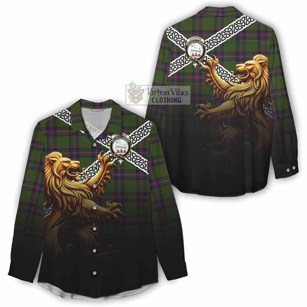 Tartan Vibes Clothing Cochrane Crest Tartan Women's Casual Shirt with Golden Lion Emblem Celtic Style