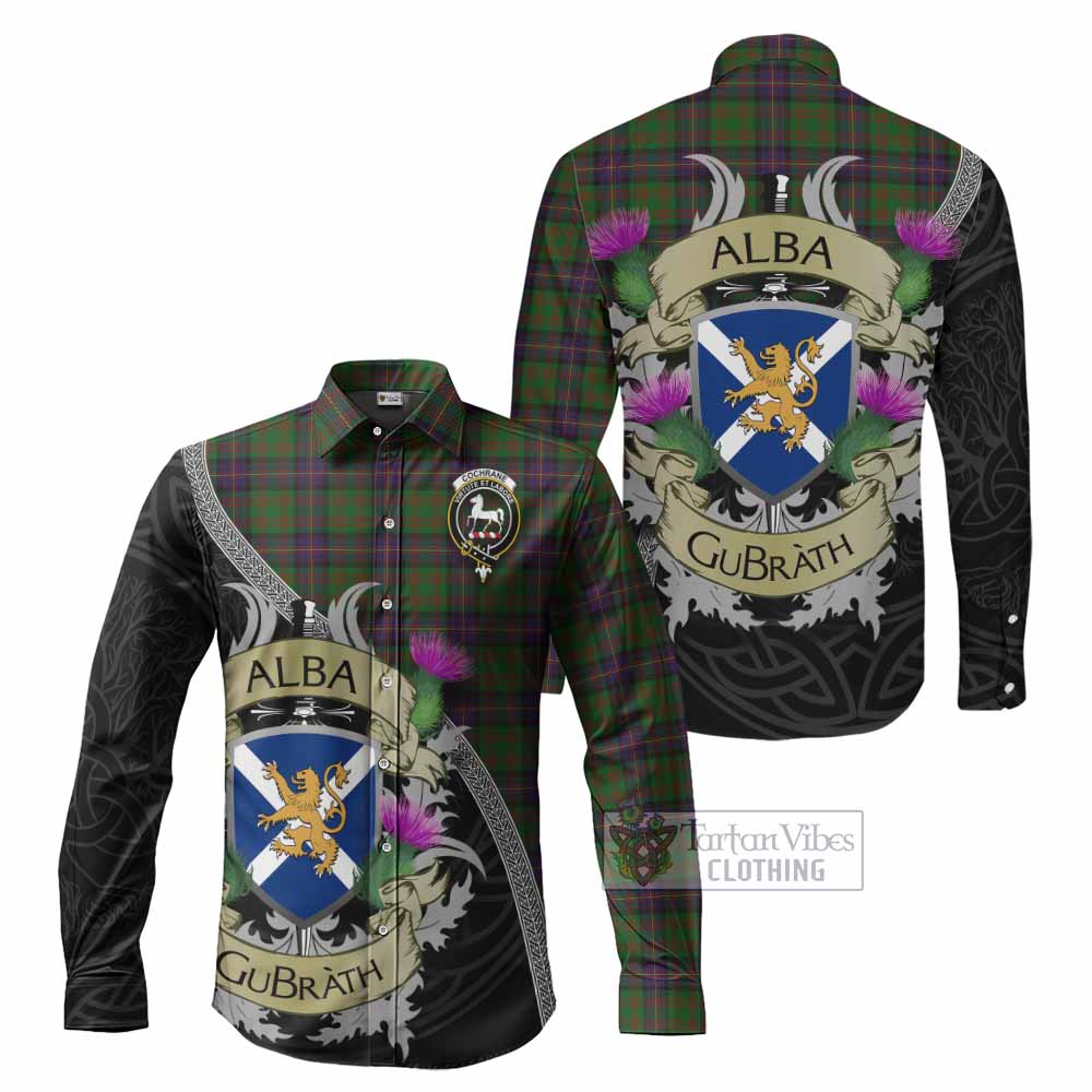 Tartan Vibes Clothing Cochrane Tartan Family Crest Long Sleeve Button Shirt Lion Rampant Royal Thistle Shield Celtic Inspired