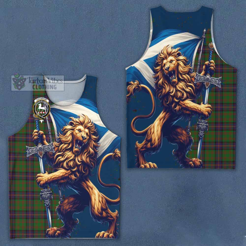 Tartan Vibes Clothing Cochrane Tartan Family Crest Men's Tank Top with Scottish Majestic Lion