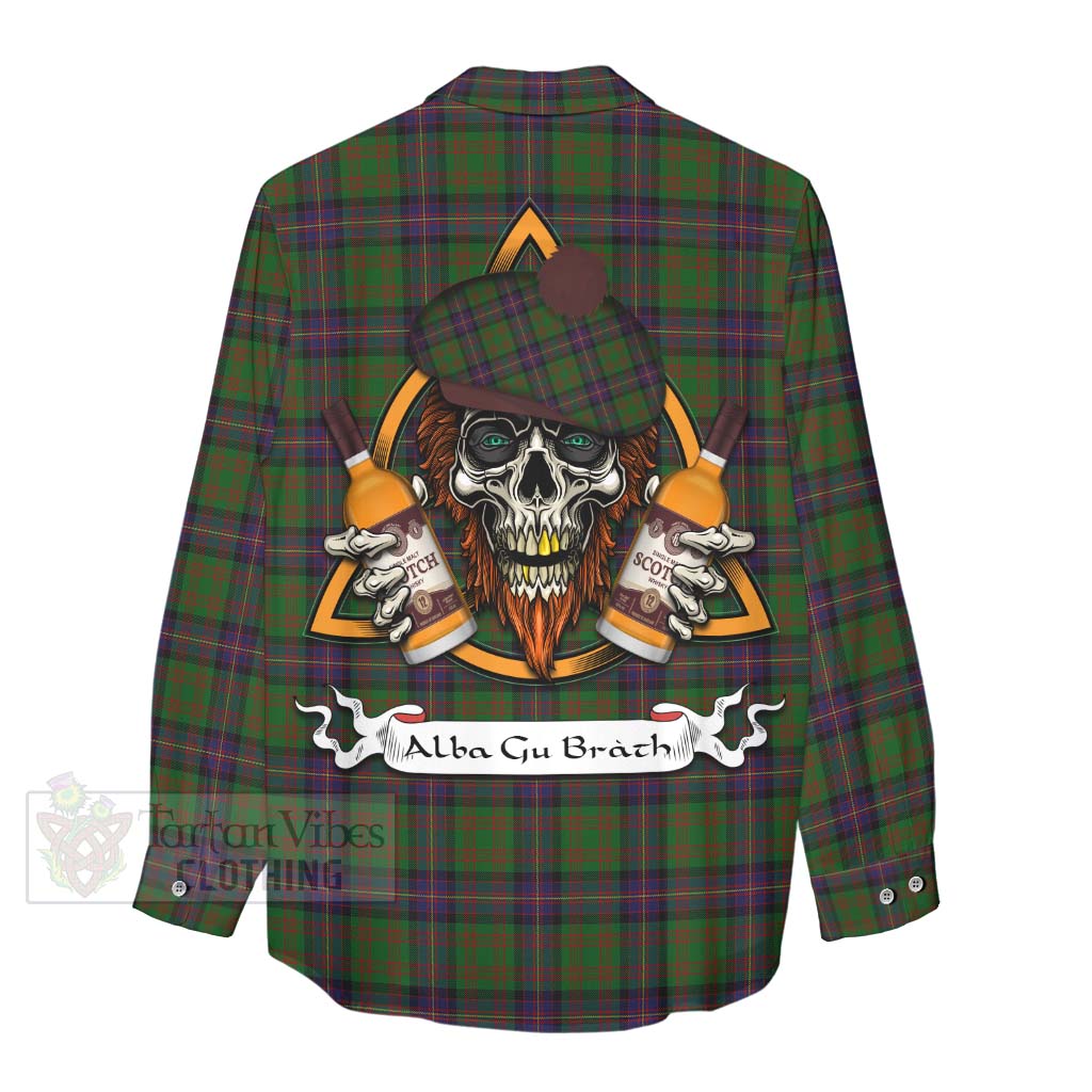 Tartan Vibes Clothing Cochrane Tartan Women's Casual Shirt with Family Crest and Bearded Skull Holding Bottles of Whiskey