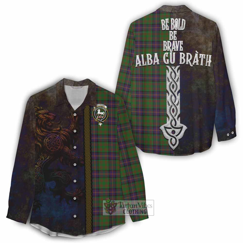 Tartan Vibes Clothing Cochrane Tartan Family Crest Women's Casual Shirt Alba Gu Brath Be Brave Lion Ancient Style