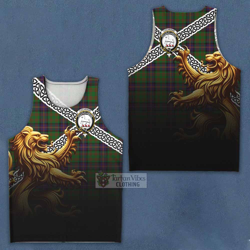 Tartan Vibes Clothing Cochrane Crest Tartan Men's Tank Top with Golden Lion Emblem Celtic Style