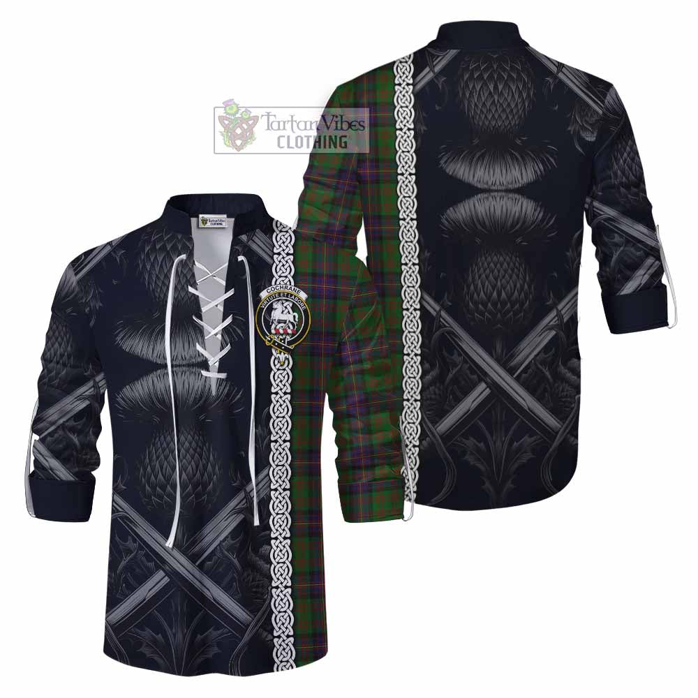 Tartan Vibes Clothing Cochrane Tartan Ghillie Kilt Shirt with Family Crest Cross Sword Thistle Celtic Vibes