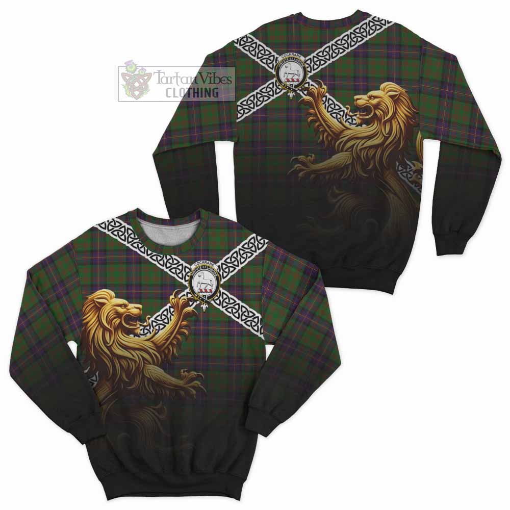 Tartan Vibes Clothing Cochrane Crest Tartan Sweatshirt with Golden Lion Emblem Celtic Style