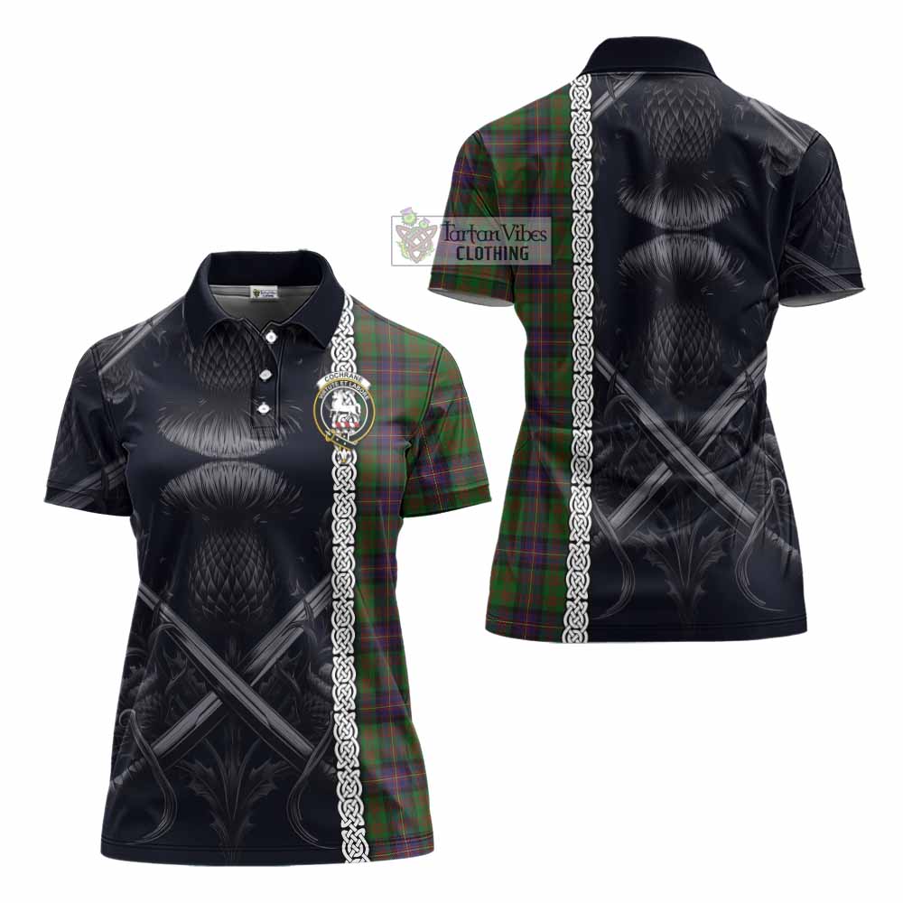 Tartan Vibes Clothing Cochrane Tartan Women's Polo Shirt with Family Crest Cross Sword Thistle Celtic Vibes