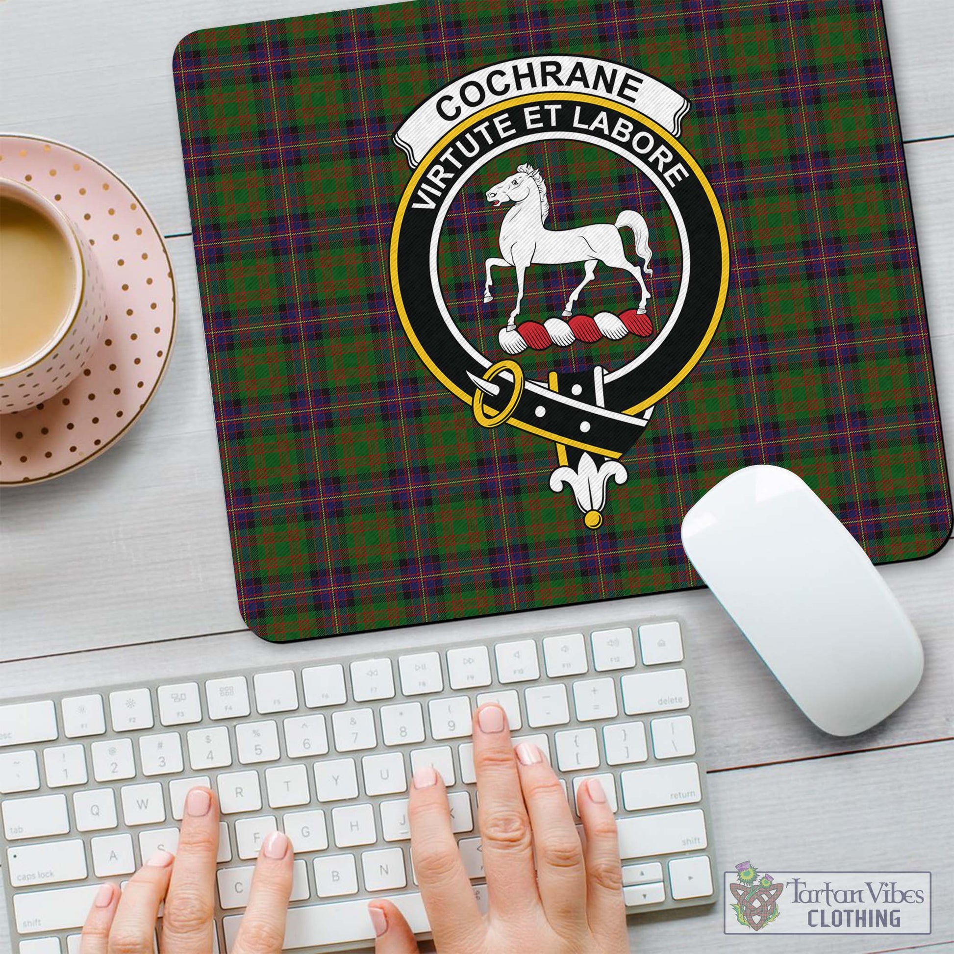 Tartan Vibes Clothing Cochrane Tartan Mouse Pad with Family Crest