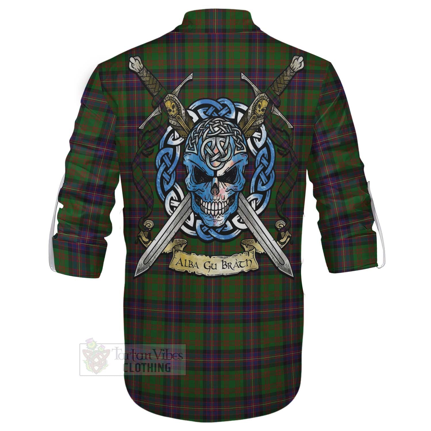 Tartan Vibes Clothing Cochrane Tartan Ghillie Kilt Shirt with Family Crest Celtic Skull Style