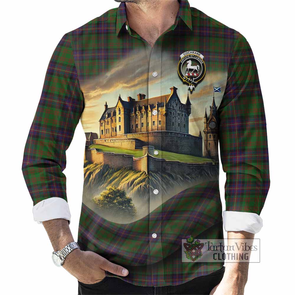 Tartan Vibes Clothing Cochrane Tartan Family Crest Long Sleeve Button Shirt with Scottish Ancient Castle Style