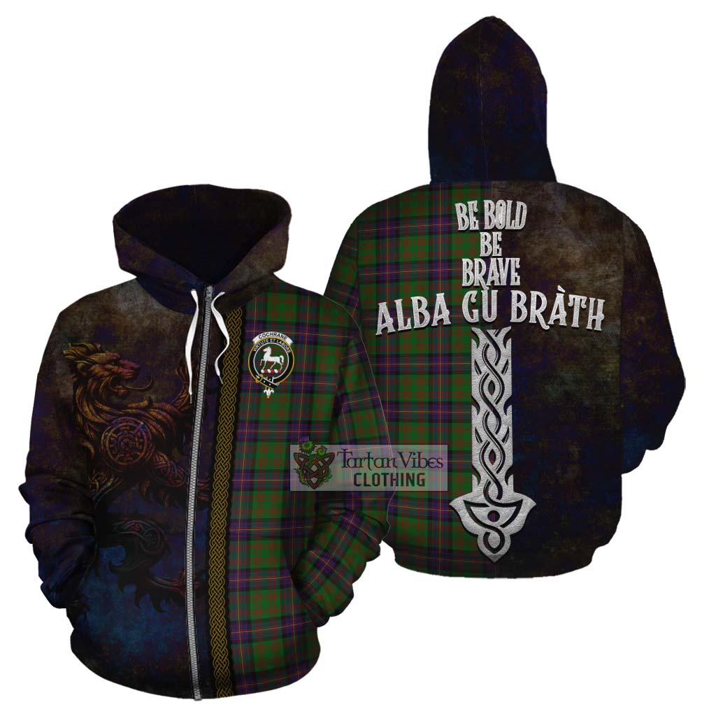 Tartan Vibes Clothing Cochrane Tartan Family Crest Cotton Hoodie Alba Gu Brath Be Brave Lion Ancient Style
