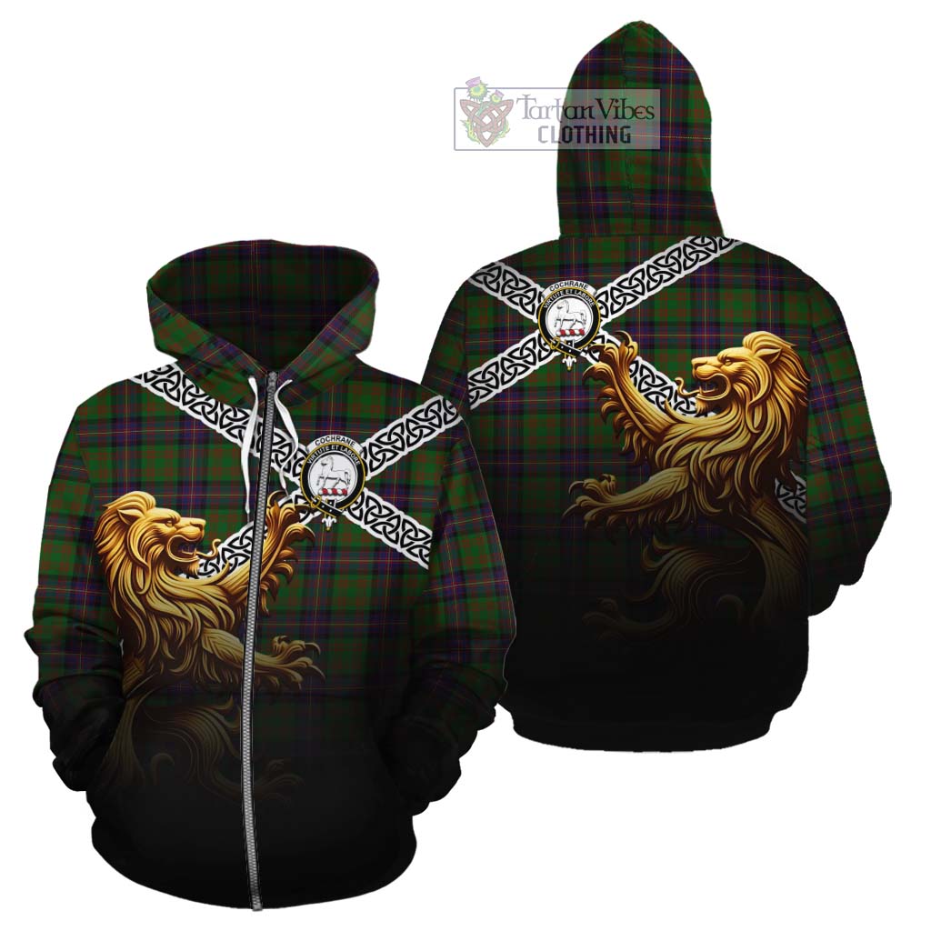 Tartan Vibes Clothing Cochrane Crest Tartan Cotton Hoodie with Golden Lion Emblem Celtic Style
