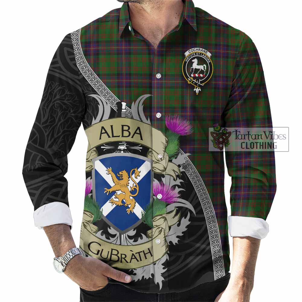 Tartan Vibes Clothing Cochrane Tartan Family Crest Long Sleeve Button Shirt Lion Rampant Royal Thistle Shield Celtic Inspired