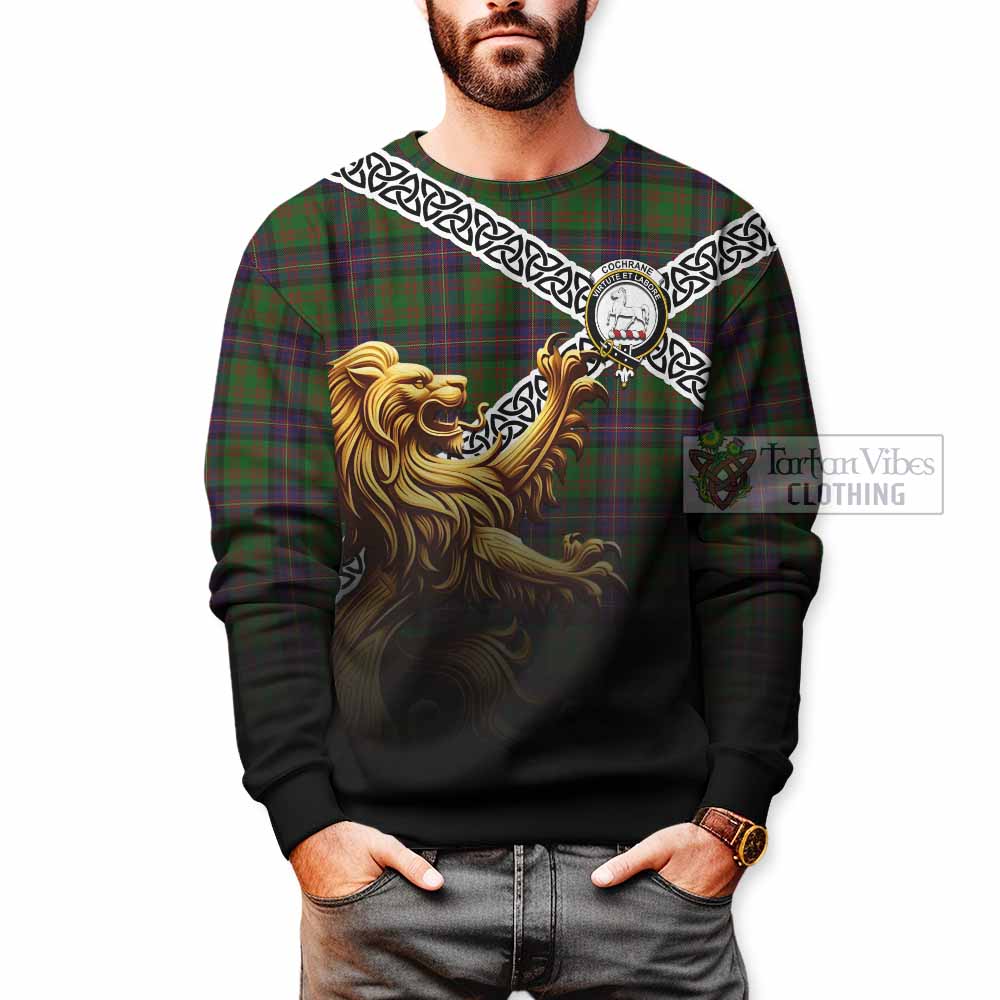 Tartan Vibes Clothing Cochrane Crest Tartan Sweatshirt with Golden Lion Emblem Celtic Style