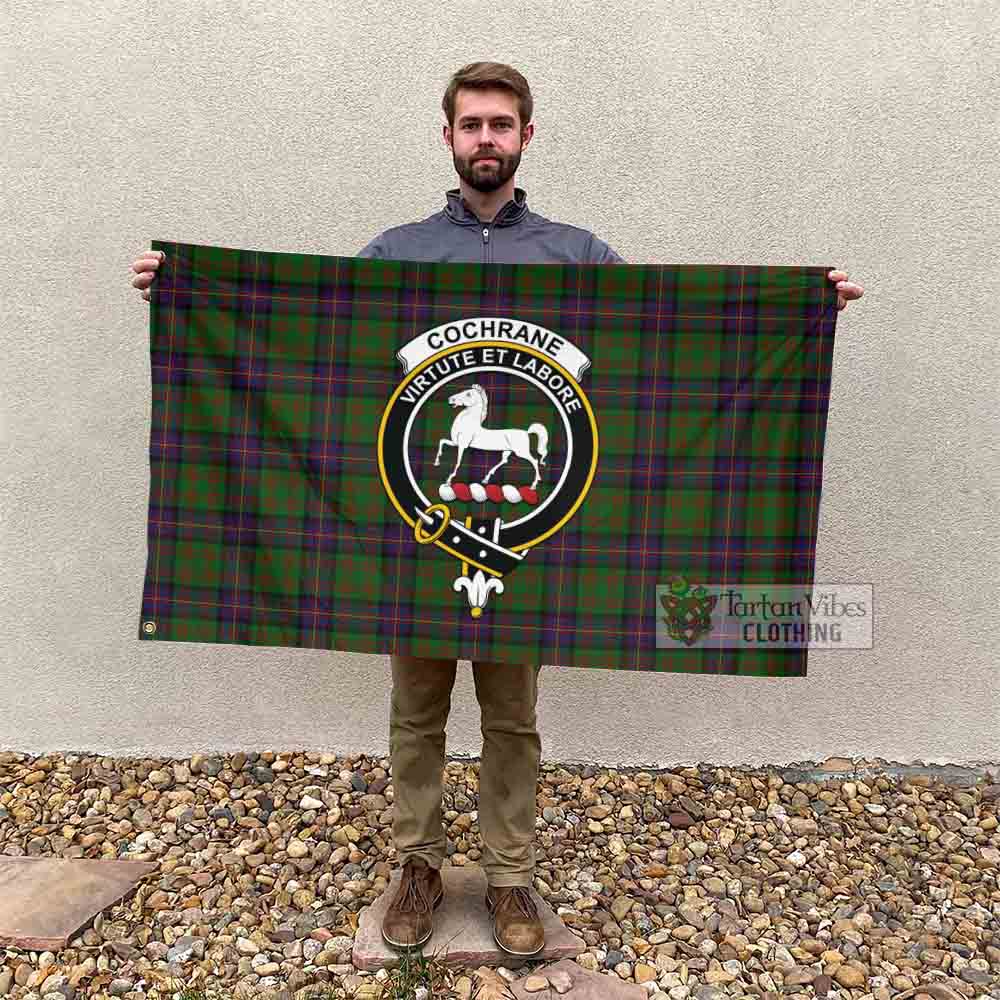 Tartan Vibes Clothing Cochrane Tartan House Flag with Family Crest