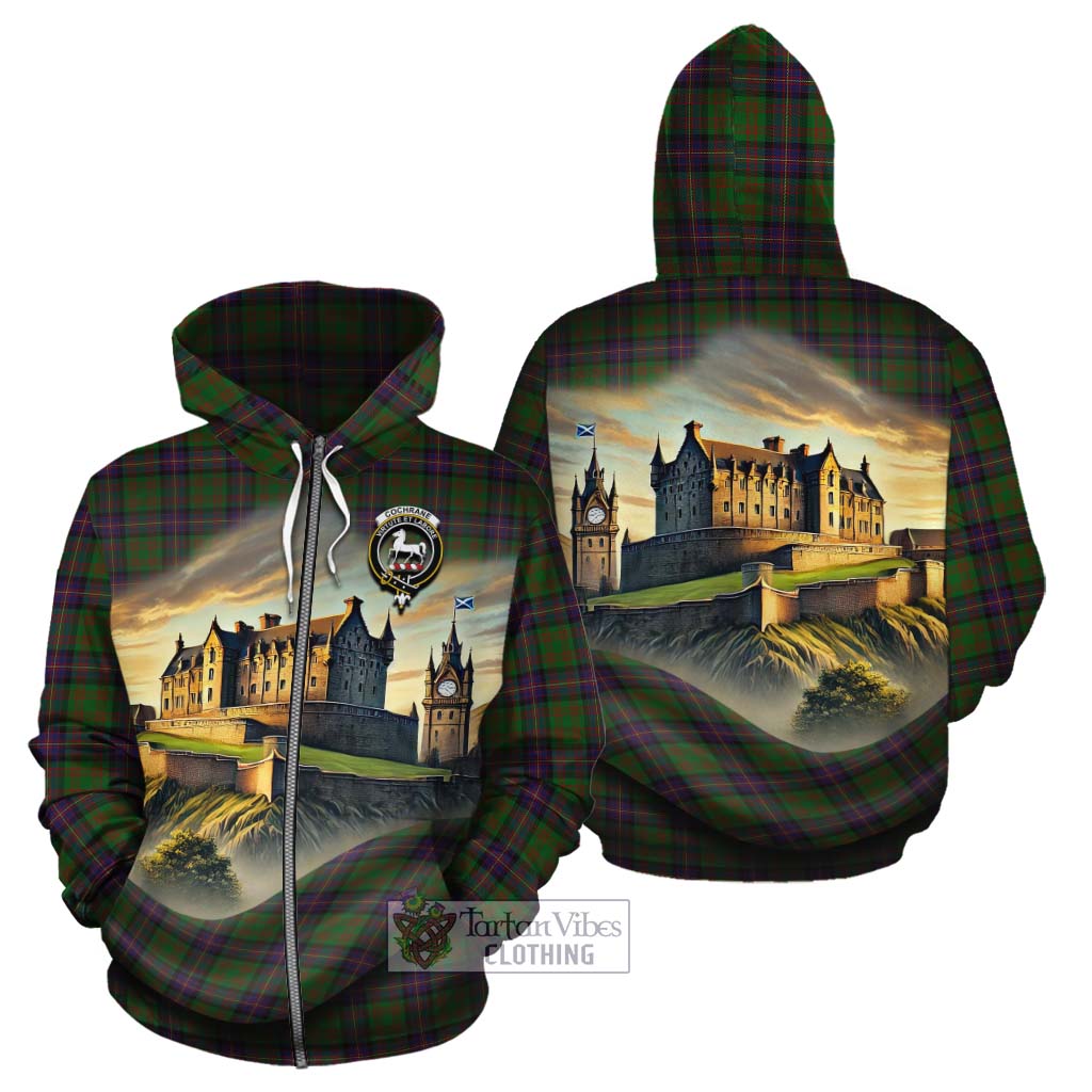 Tartan Vibes Clothing Cochrane Tartan Family Crest Cotton Hoodie with Scottish Ancient Castle Style