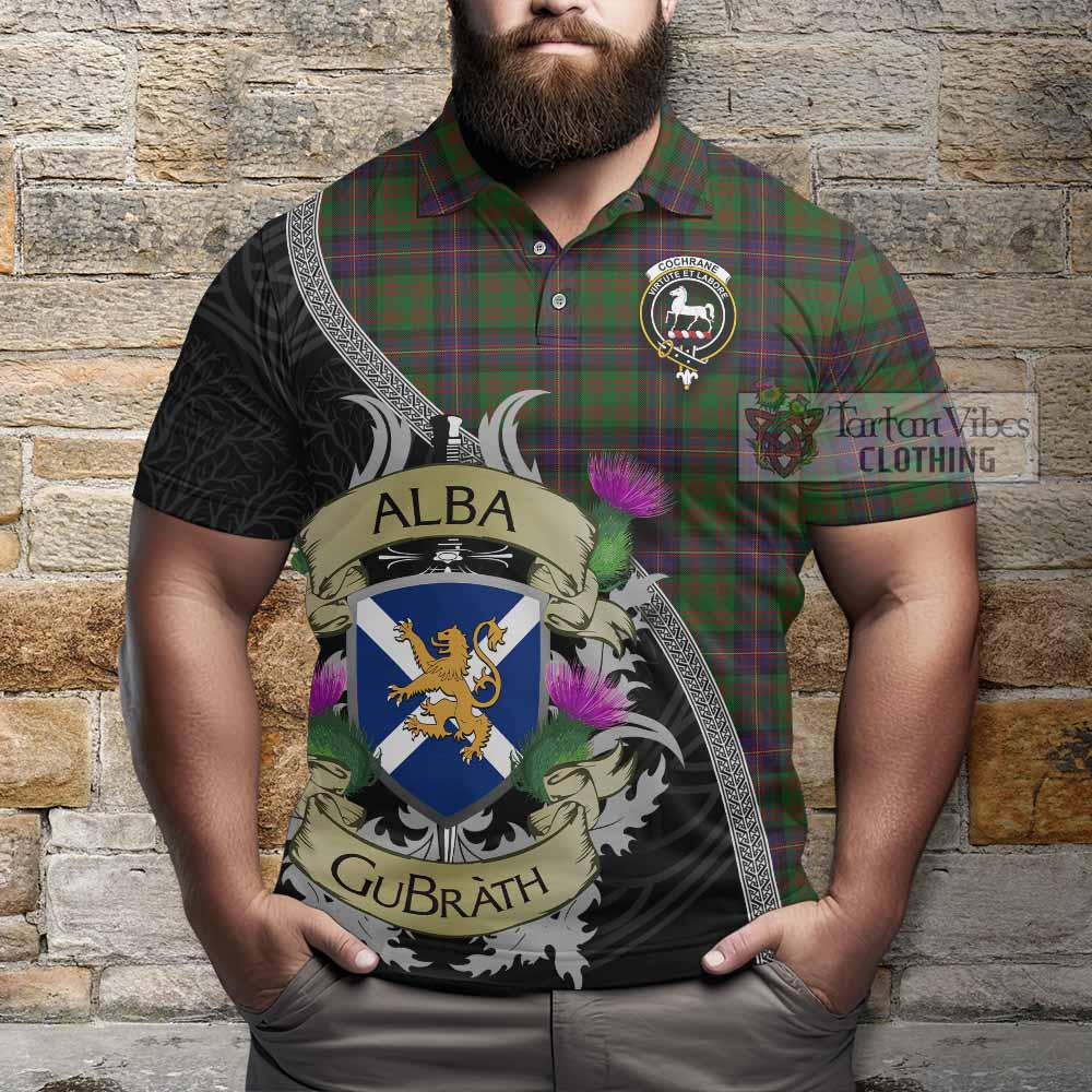 Tartan Vibes Clothing Cochrane Tartan Family Crest Polo Shirt Lion Rampant Royal Thistle Shield Celtic Inspired
