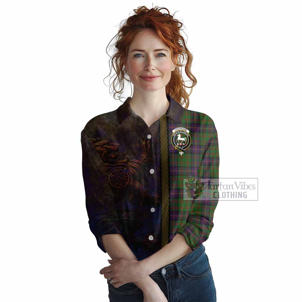 Tartan Vibes Clothing Cochrane Tartan Family Crest Women's Casual Shirt Alba Gu Brath Be Brave Lion Ancient Style