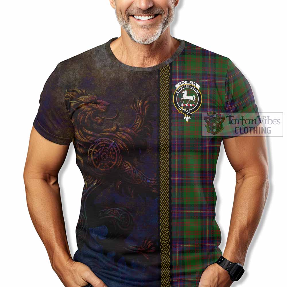 Tartan Vibes Clothing Cochrane Tartan Family Crest T-Shirt Alba Gu Brath Be Brave Lion Ancient Style